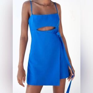 Zara Linen Jumpsuit Dress Size XS Blue